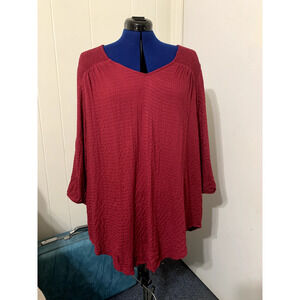 Torrid Women Size 2 Long Sleeve Pink Peasant Blouse Smocked Shoulder Crinkle NWT